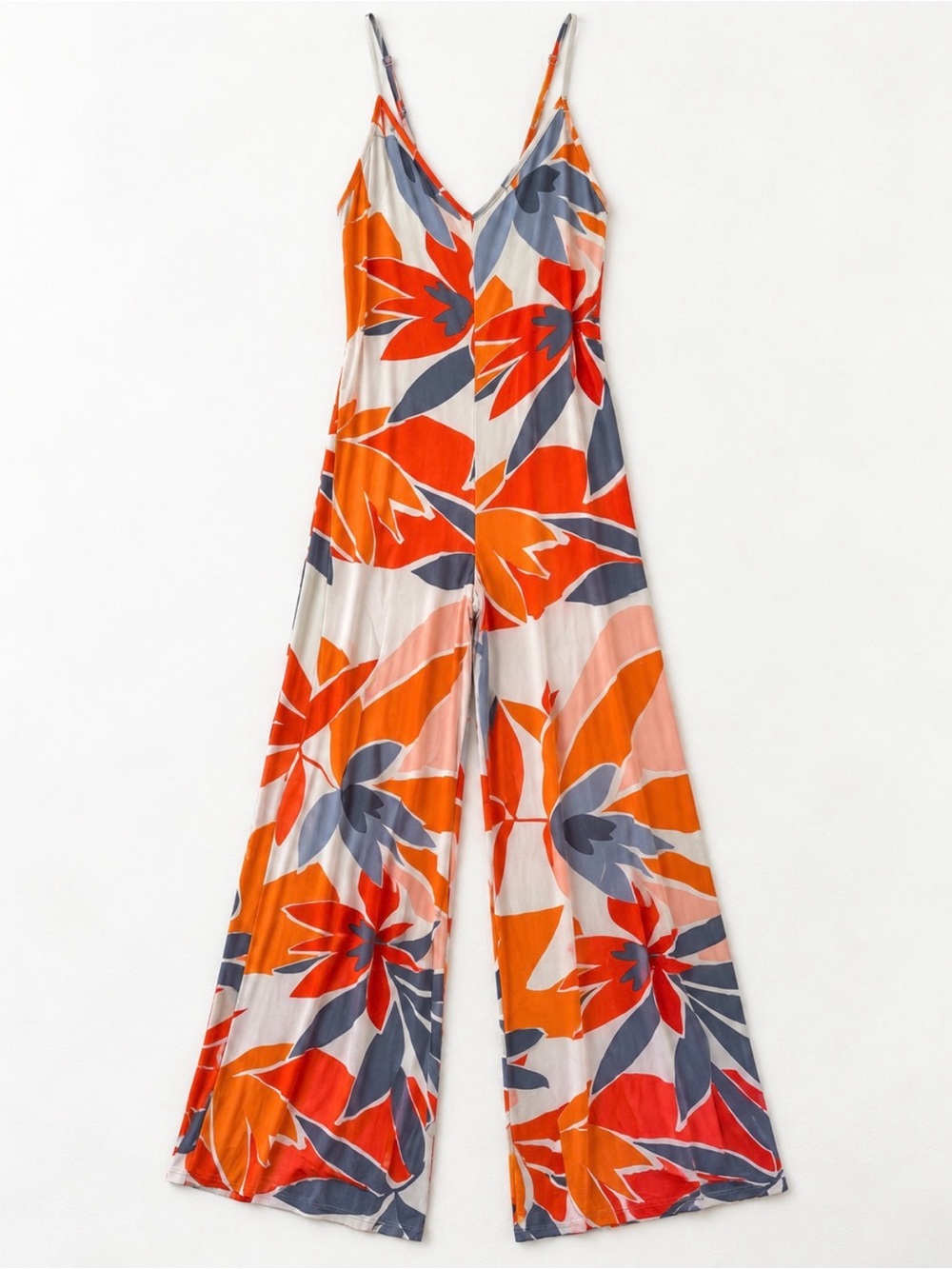 CUPSHE Floral Wide-Leg Jumpsuit in Orange & Gray